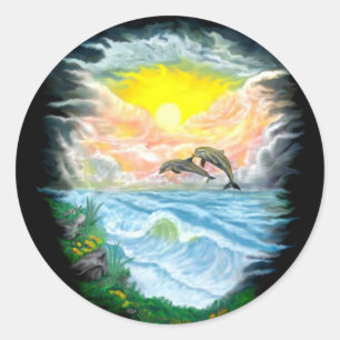 Playing Dolphins in the Sunshine Classic Round Sticker