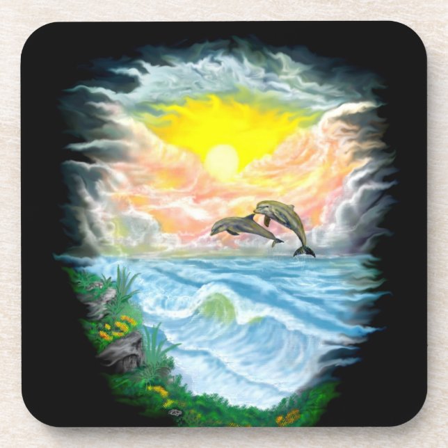 Playing Dolphins in the Sunshine Drink Coaster (Front)