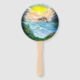 Playing Dolphins in the Sunshine Hand Fan