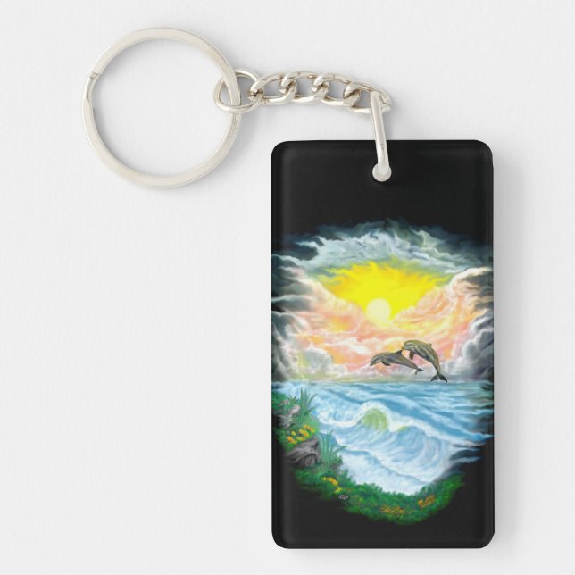 Playing Dolphins in the Sunshine Keychain (Front)