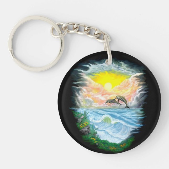 Playing Dolphins in the Sunshine Keychain (Front)