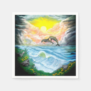 Playing Dolphins in the Sunshine Napkins