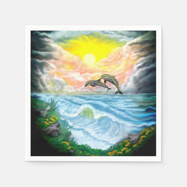 Playing Dolphins in the Sunshine Napkins (Front)