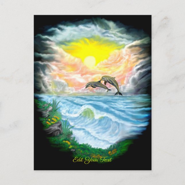 Playing Dolphins in the Sunshine Postcard (Front)