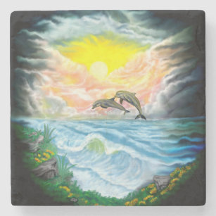 Playing Dolphins in the Sunshine Stone Coaster