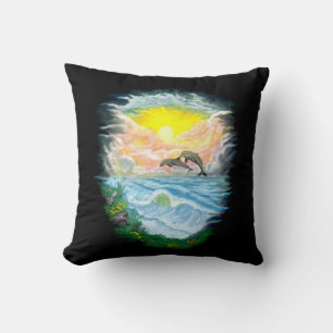Playing Dolphins in the Sunshine Throw Pillow