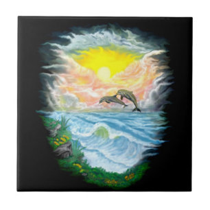 Playing Dolphins in the Sunshine Tile
