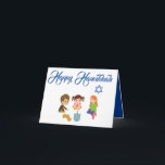 PLAYING DREIDEL HAPPY HANUKKAH  Greeting Card<br><div class="desc">Adorable Custom Hanukkah Card Featuring Kids Playing Dreidel Game With Happy Hanukkah Message On Cover . Inside Greeting :May Your Home Be Filled With Love And Light This Hanukkah Season</div>