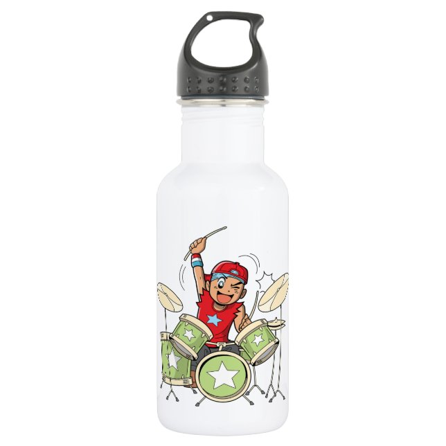 Playing Drums Stainless Steel Water Bottle (Front)