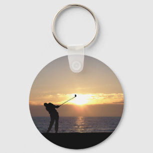 Playing Golf At Sunset Keychain
