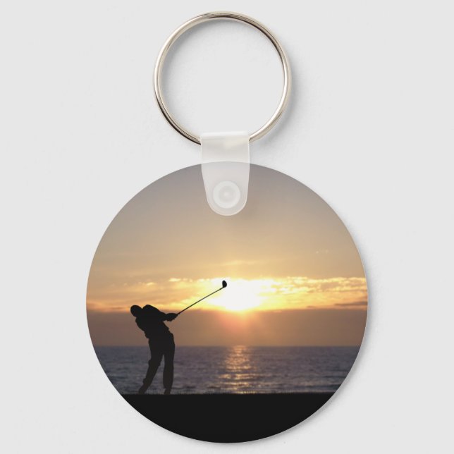 Playing Golf At Sunset Keychain (Front)