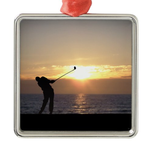 Playing Golf At Sunset Metal Ornament