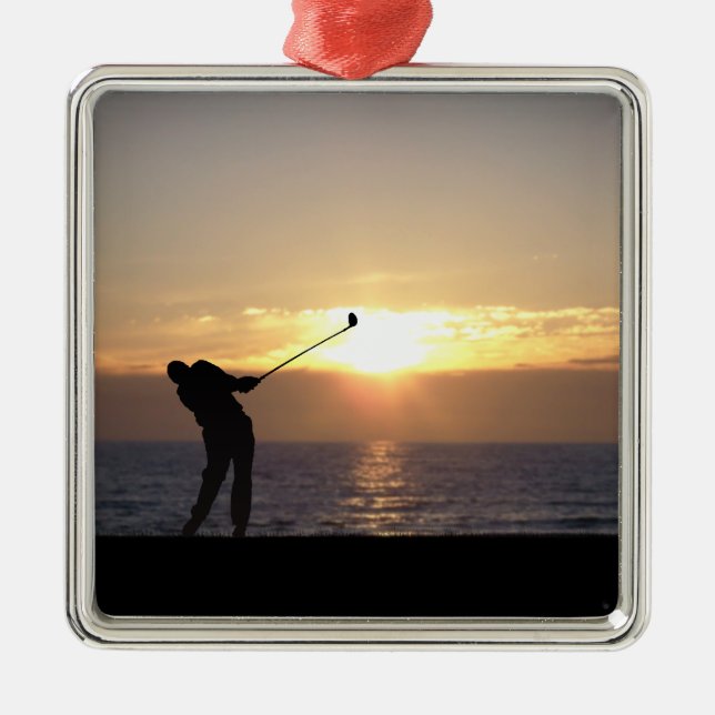 Playing Golf At Sunset Metal Ornament (Front)