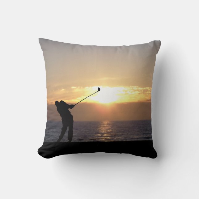Playing Golf At Sunset Throw Pillow (Front)