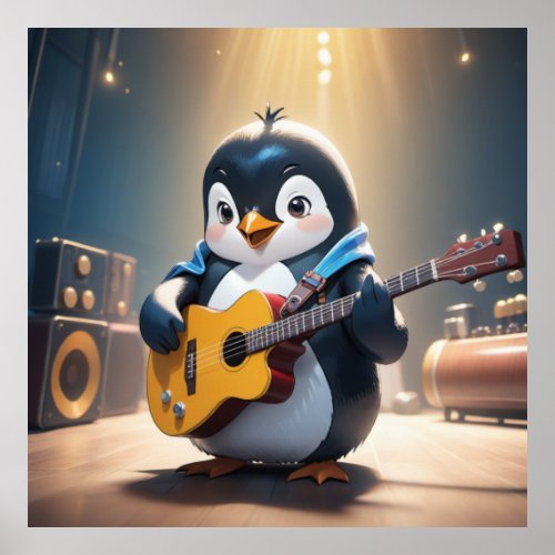 Playing Guitar Penguin Poster