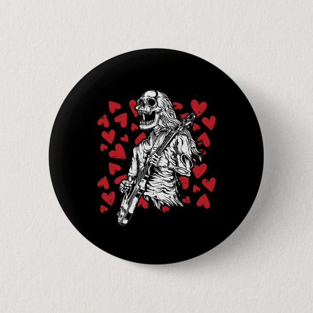 Playing Guitar Valentines Day Cool Rock Musician  Button (Front)