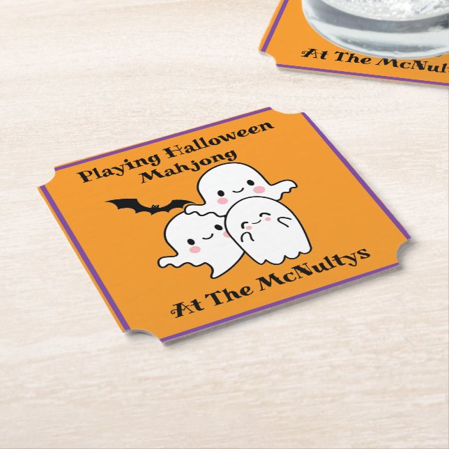 Playing Halloween Mahjong Personalize NAME Paper Coaster (Angled)