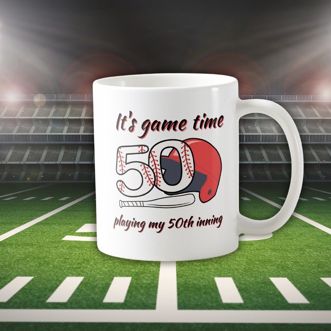 Playing His 50th Inning Baseball Birthday Party Coffee Mug (Creator Uploaded)