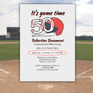 Playing His 50th Inning Baseball Birthday Party Invitation