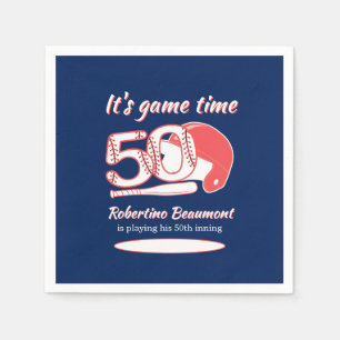 Playing His 50th Inning Baseball Birthday Party Napkins