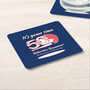 Playing His 50th Inning Baseball Birthday Party Square Paper Coaster