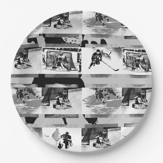 Playing Hockey - Ice Hockey Players Paper Plates (Front)