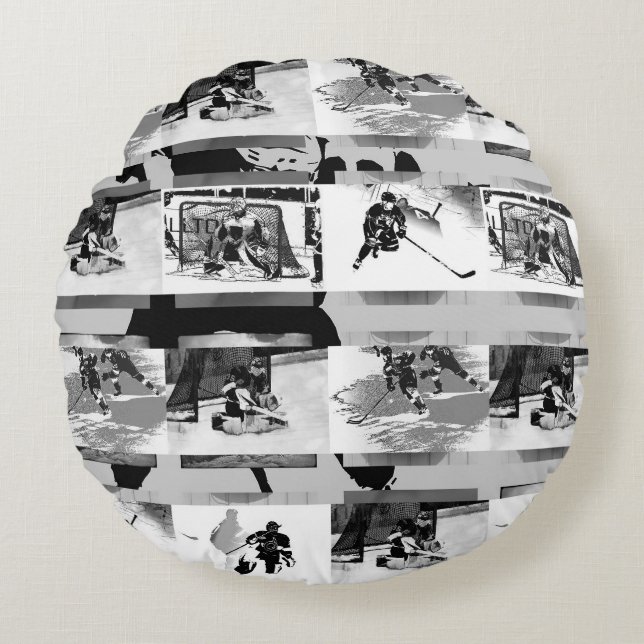 Playing Hockey - Ice Hockey Players Round Pillow (Front)