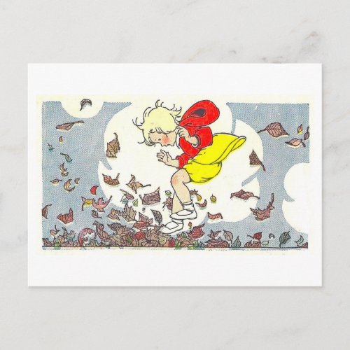 Playing in the Leaves FallAutumn Illustration Postcard