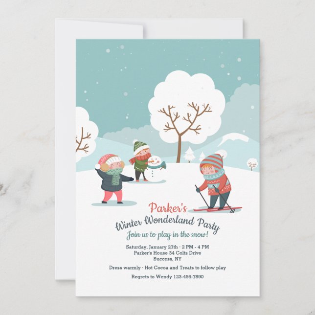 Playing In The Snow Birthday Invitation (Front)