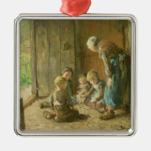 Playing Jacks on the Doorstep Metal Ornament