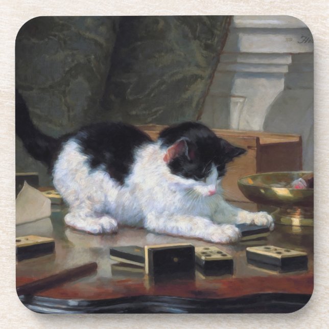 Playing Kitten by Henriëtte Ronner-Knip Drink Coaster (Front)