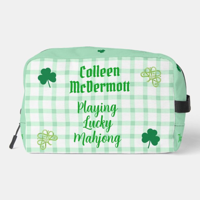 Playing Lucky Mahjong Watercolor Shamrock Tile Bag (Back)