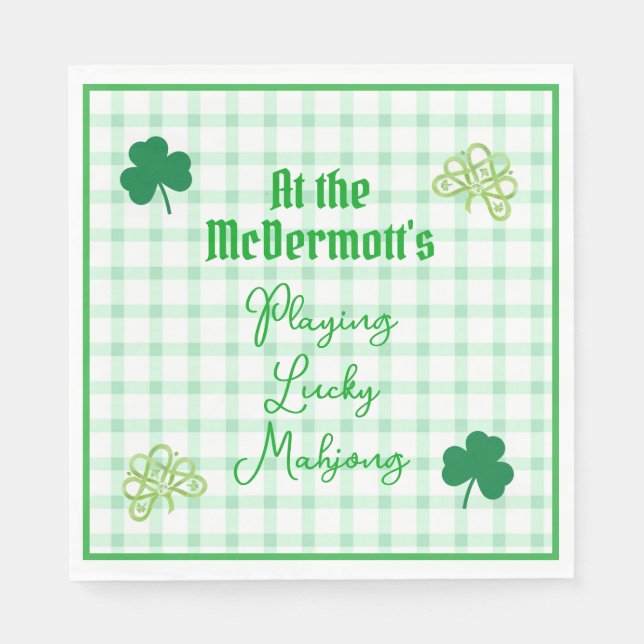 Playing Lucky Mahjong Watercolor Shamrocks Napkins (Front)