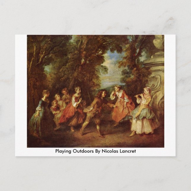 Playing Outdoors By Nicolas Lancret Postcard (Front)