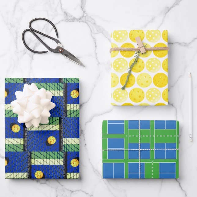 Playing Pickleball 'Til the Streetlights Come Blue Wrapping Paper Sheets (Front)