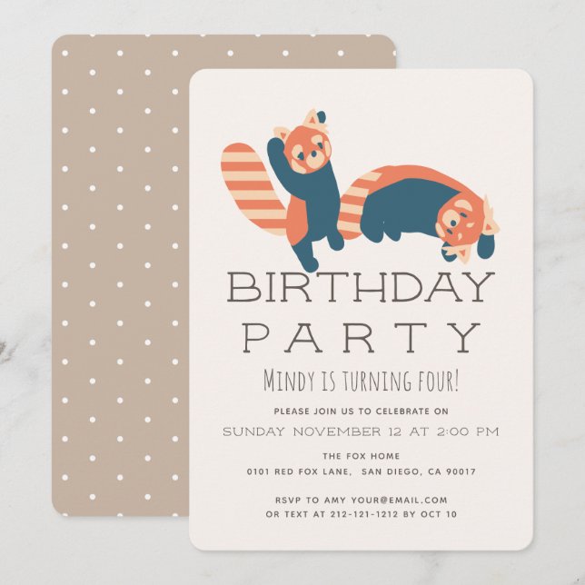 Playing Red Pandas Birthday Party Invitation (Front/Back)