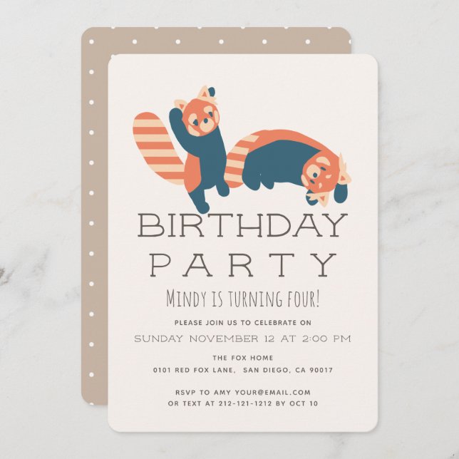 Playing Red Pandas Birthday Party Invitation (Front/Back)