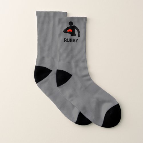Playing Rugby _ Player and ball with text on any Socks