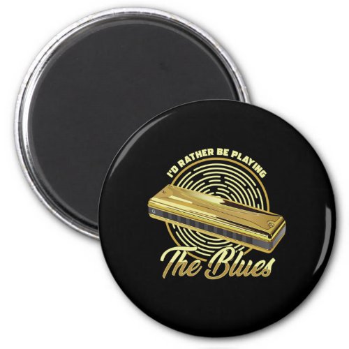 Playing The Blues Music Instrument Harmonica Gift Magnet