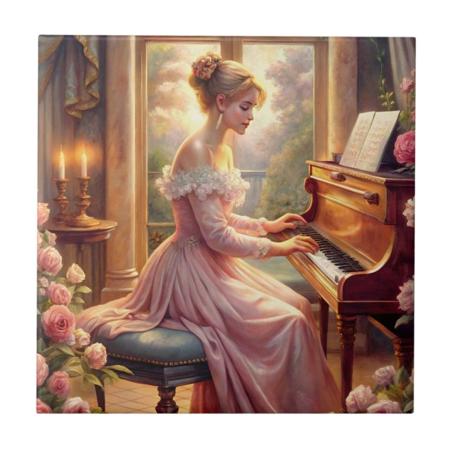 Playing The Piano Ceramic Tile (Front)