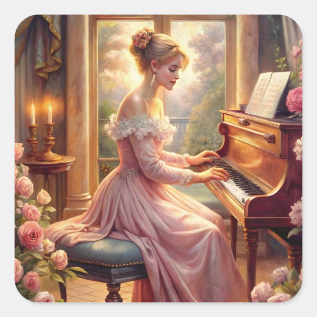 Playing The Piano Square Sticker (Front)