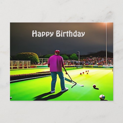 Playing Twilight Lawn Bowls Birthday Postcard