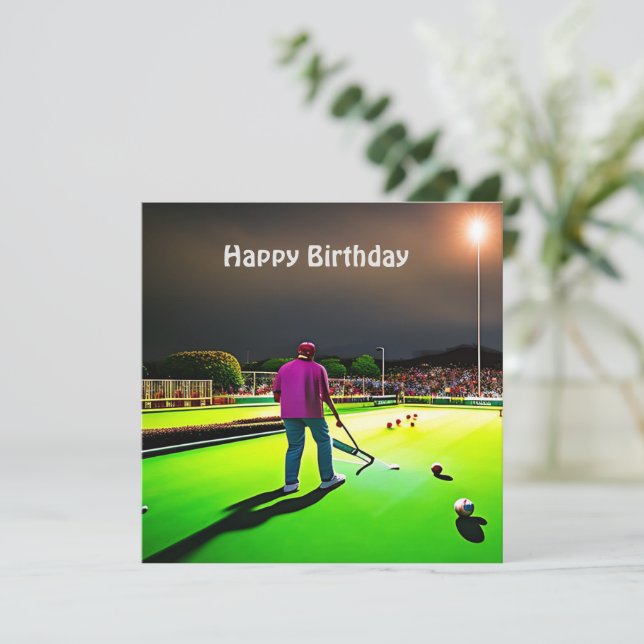 Playing Twilight Lawn Bowls, Flat Birthday Card (Standing Front)