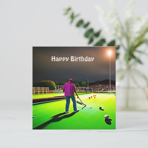 Playing Twilight Lawn Bowls Flat Birthday Card