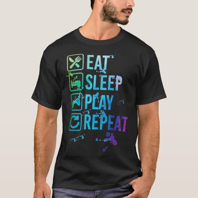 Playing Video Games Gamer Eat Sleep Repeat Waterco T-Shirt (Front)