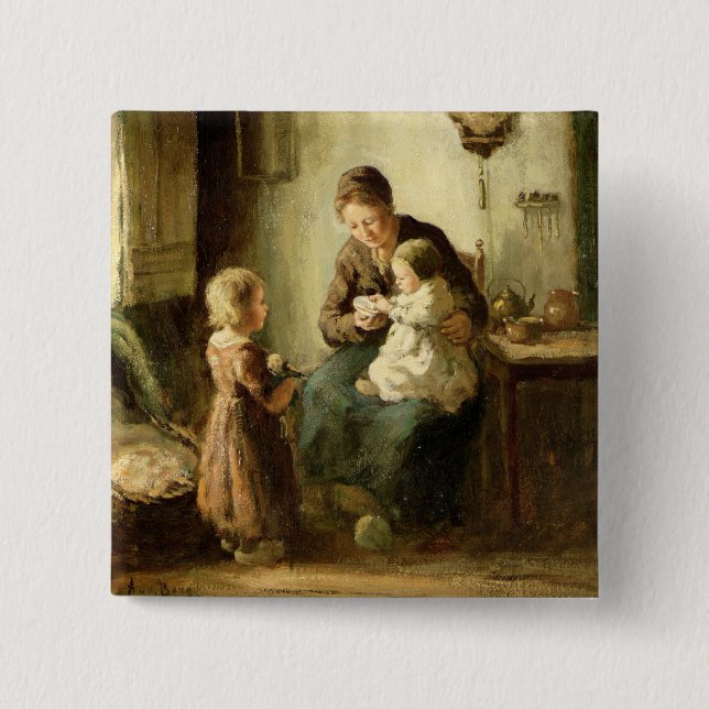 Playing with baby, 19th century button (Front)