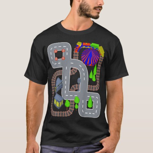 Playmat Train And Car Race Track On Daddys Back T_Shirt