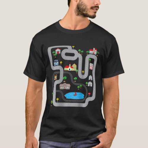 Playmat Train Car Race Track Printed On Back Road  T_Shirt