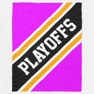 PLAYOFFS Athletic Bright Pink Black Orange Stripes Fleece Blanket