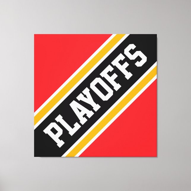 PLAYOFFS Bold Bright Red Black Orange Stripes Canvas Print (Front)